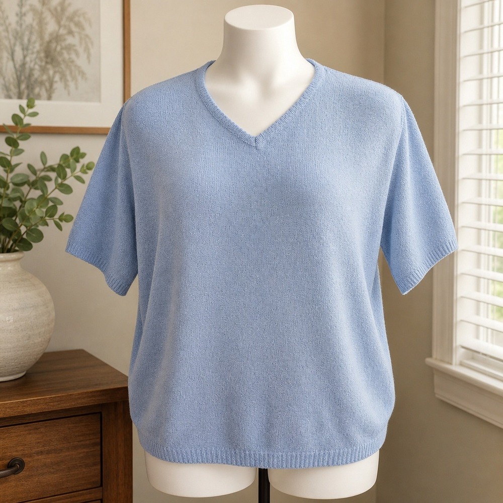 Bobbie Brooks Woman Iced Blue V-Neck Short Sleeve Knit Sweater Plus Size 22/24